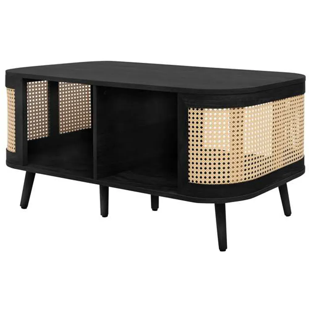 Noah 2 Shelf Coffee Table - Black, Rattan