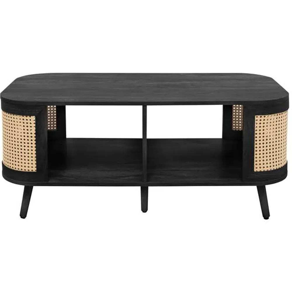 Noah 2 Shelf Coffee Table - Black, Rattan