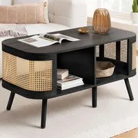 Noah 2 Shelf Coffee Table - Black, Rattan