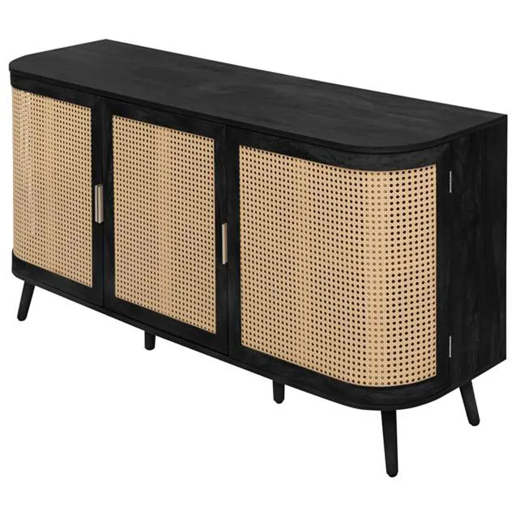 Noah 3 Door Sideboard - Black, Rattan