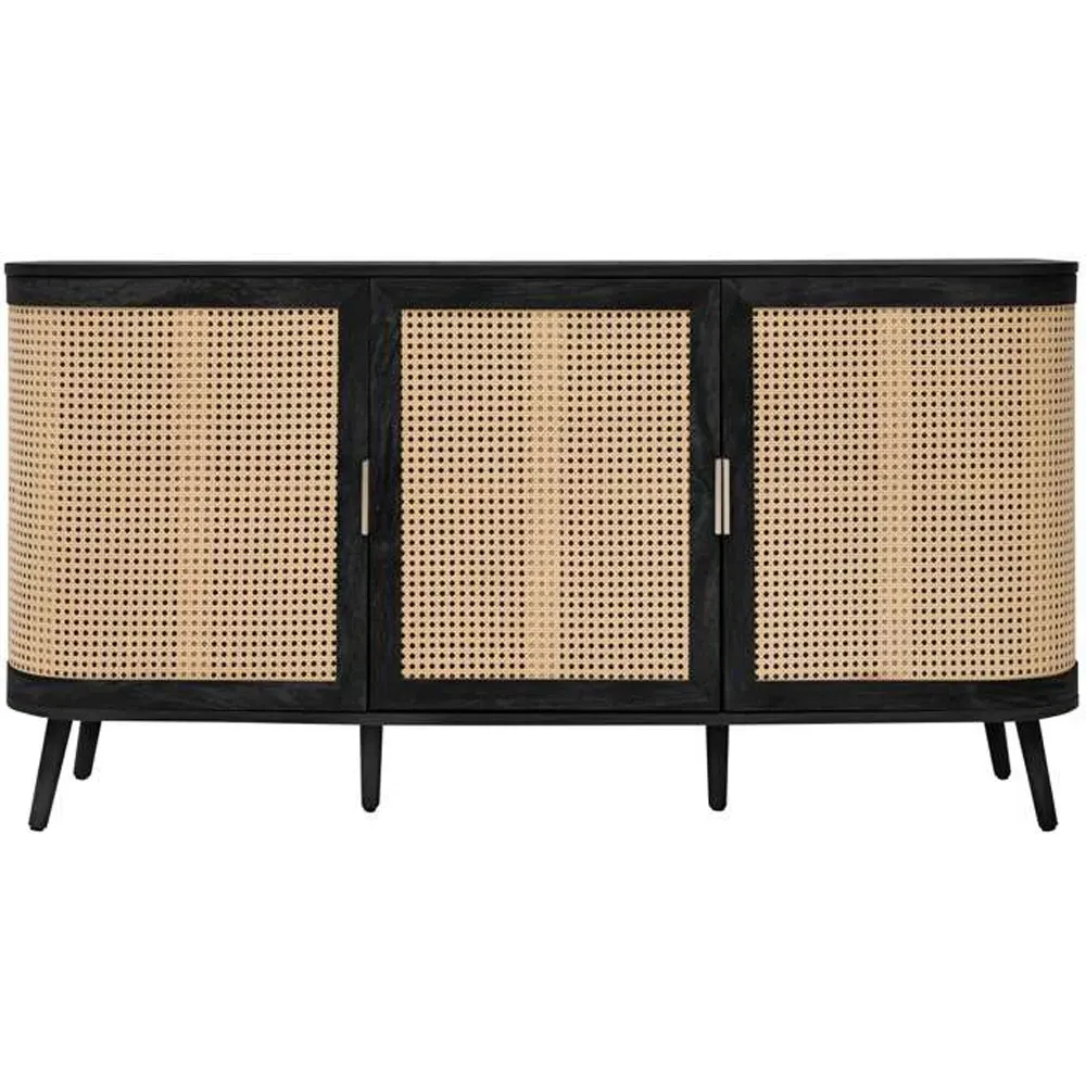 Noah 3 Door Sideboard - Black, Rattan