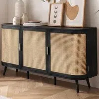 Noah 3 Door Sideboard - Black, Rattan