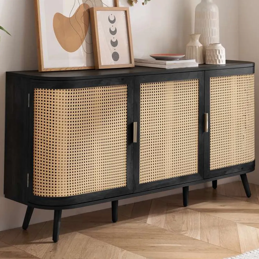 Noah 3 Door Sideboard - Black, Rattan image