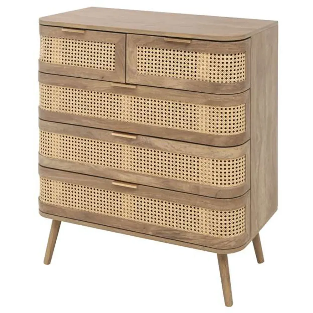 Noah 5 Drawer Chest of Drawers - Brown, Rattan