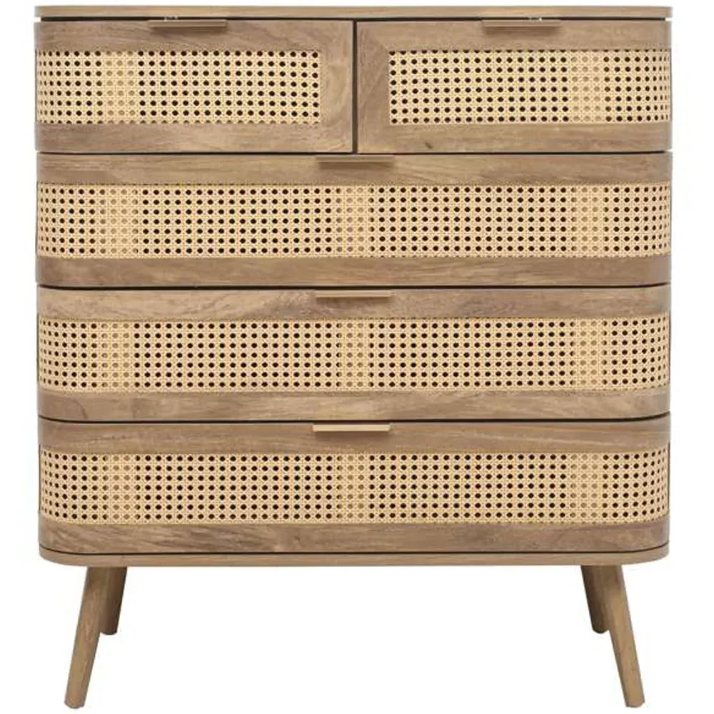 Noah 5 Drawer Chest of Drawers - Brown, Rattan