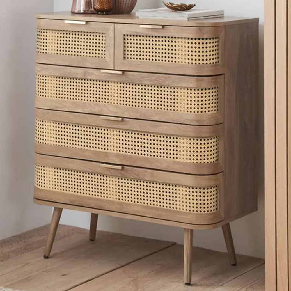 Noah 5 Drawer Chest of Drawers - Brown, Rattan image