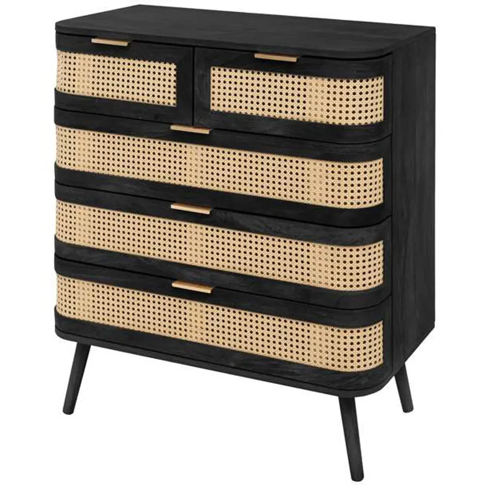 Noah 5 Drawer Storage Chest - Black, Rattan