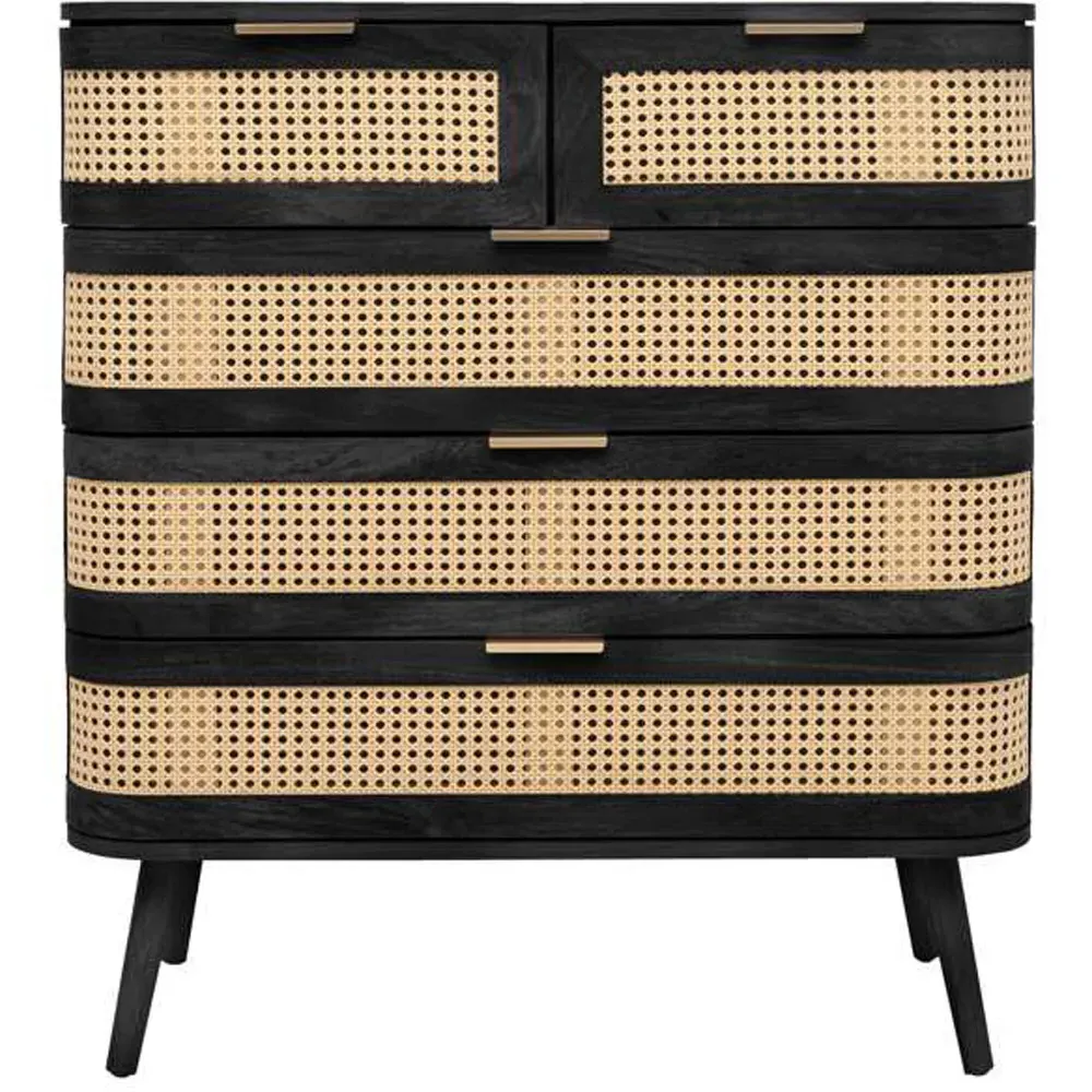 Noah 5 Drawer Storage Chest - Black, Rattan
