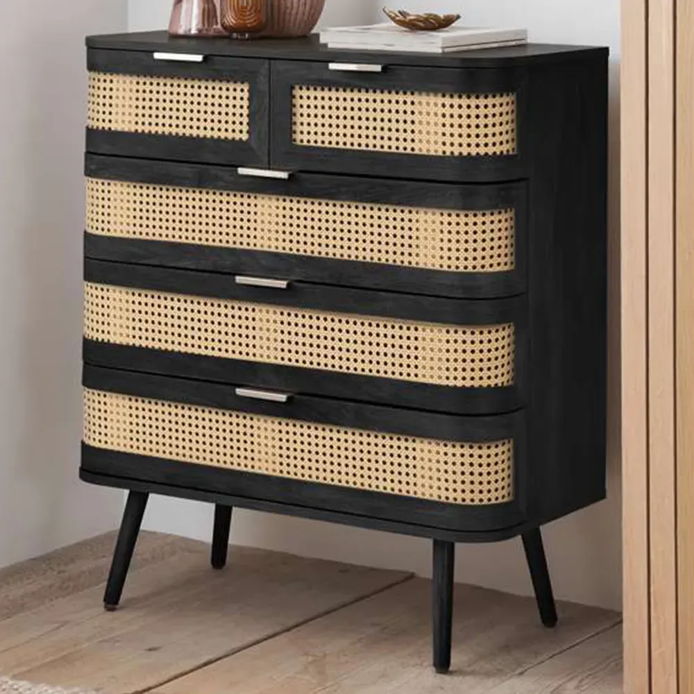 Noah 5 Drawer Storage Chest - Black, Rattan