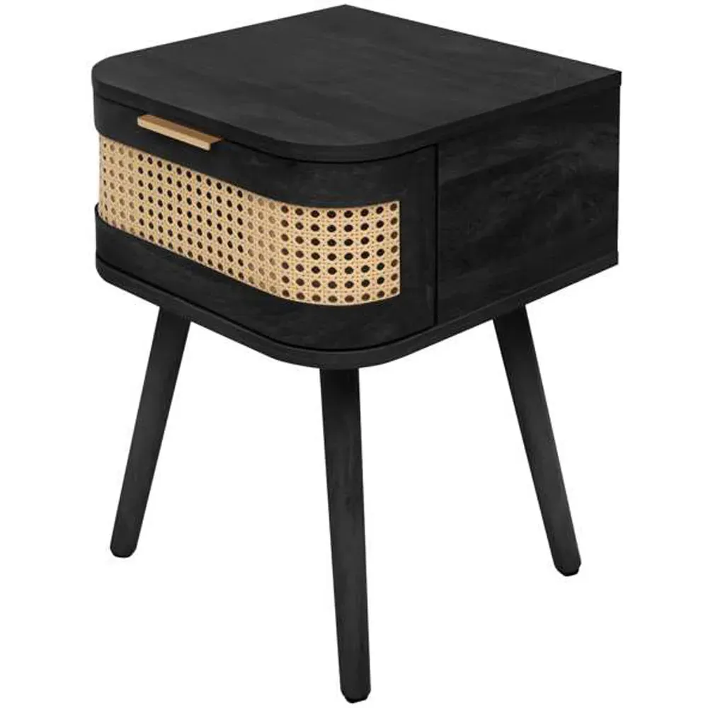 Noah Single Drawer Bedside Table - Black, Rattan