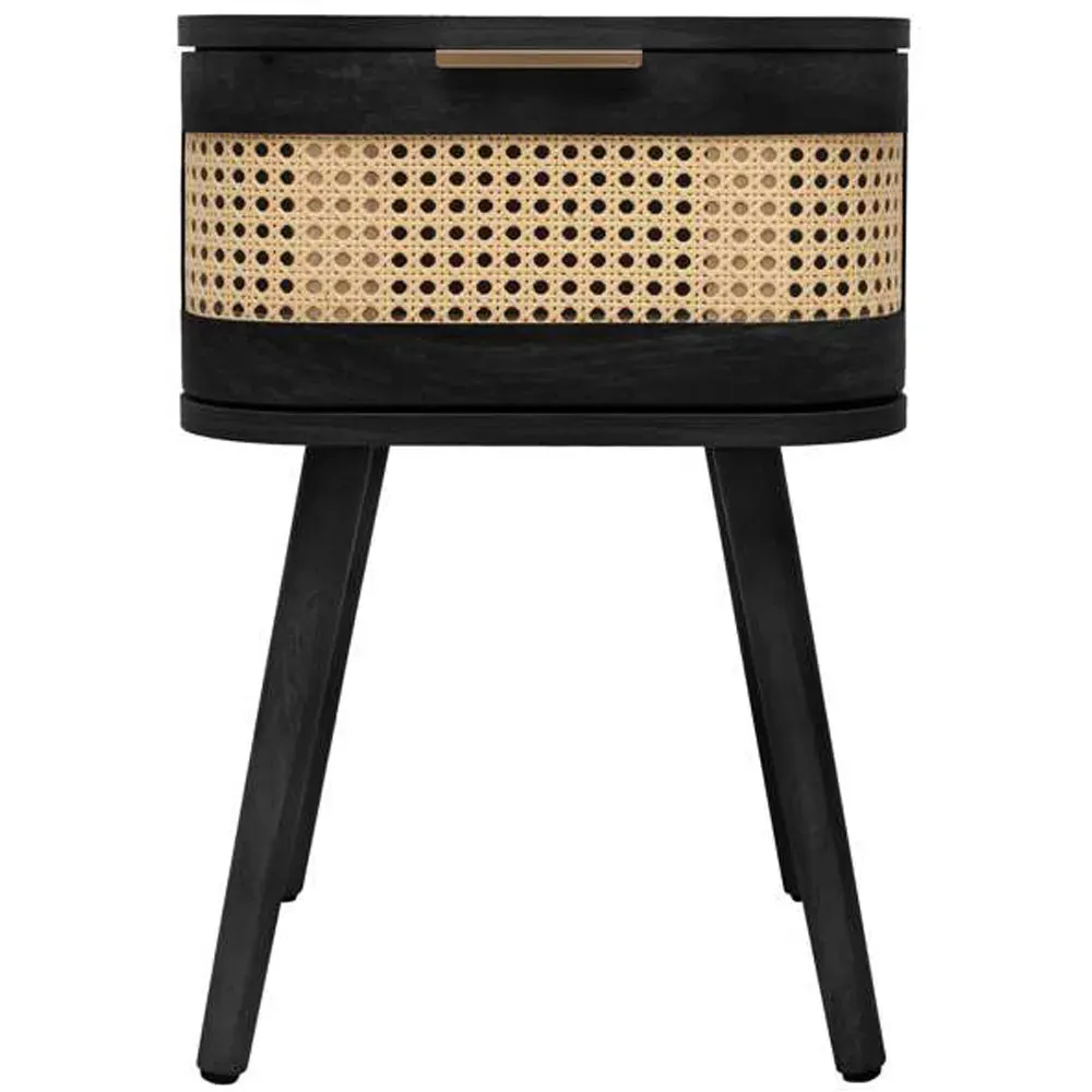 Noah Single Drawer Bedside Table - Black, Rattan