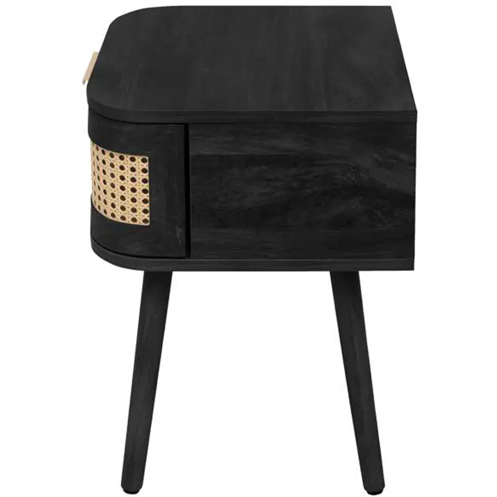 Noah Single Drawer Bedside Table - Black, Rattan