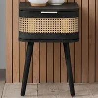 Noah Single Drawer Bedside Table - Black, Rattan