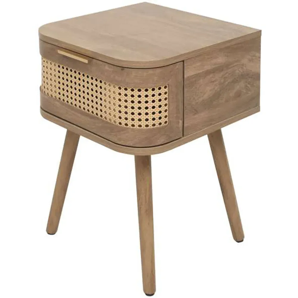 Noah Single Drawer Bedside Table - Brown, Rattan
