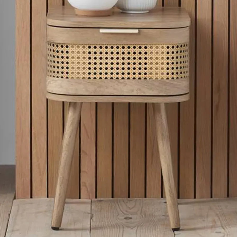 Noah Single Drawer Bedside Table - Brown, Rattan image