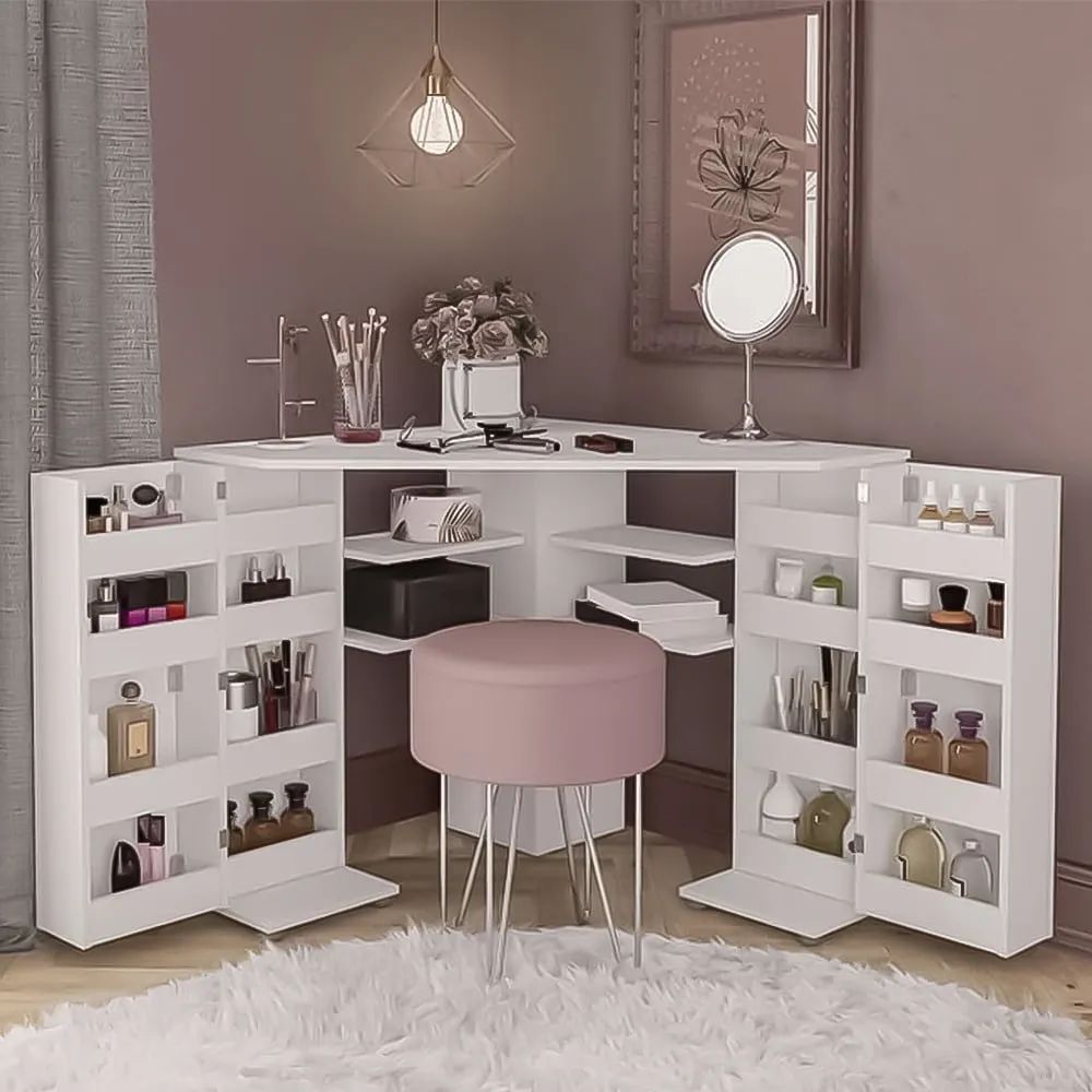 Olivia Corner Dressing Table with Storage - White