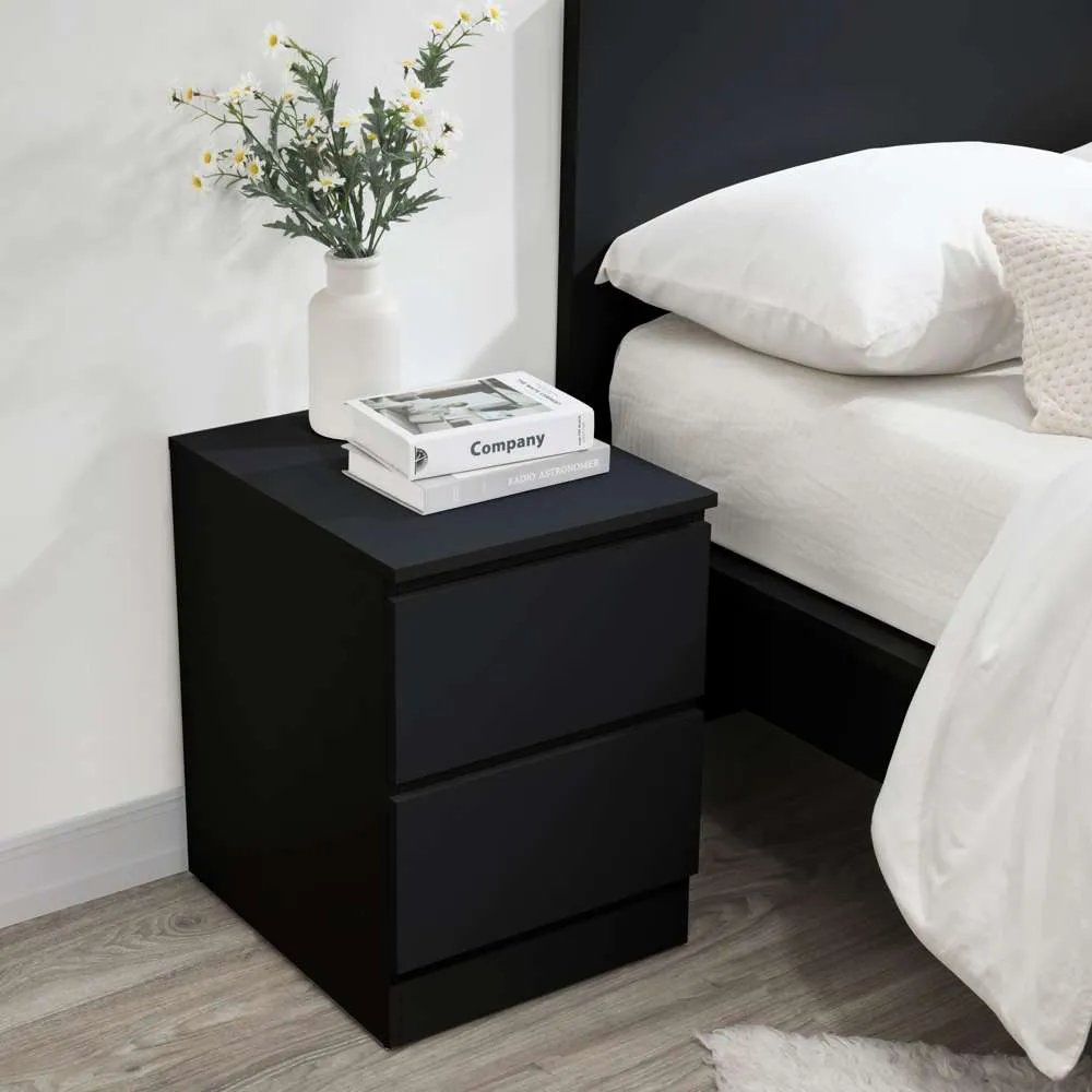 Oslo 2 Drawer Bedside Table - Black