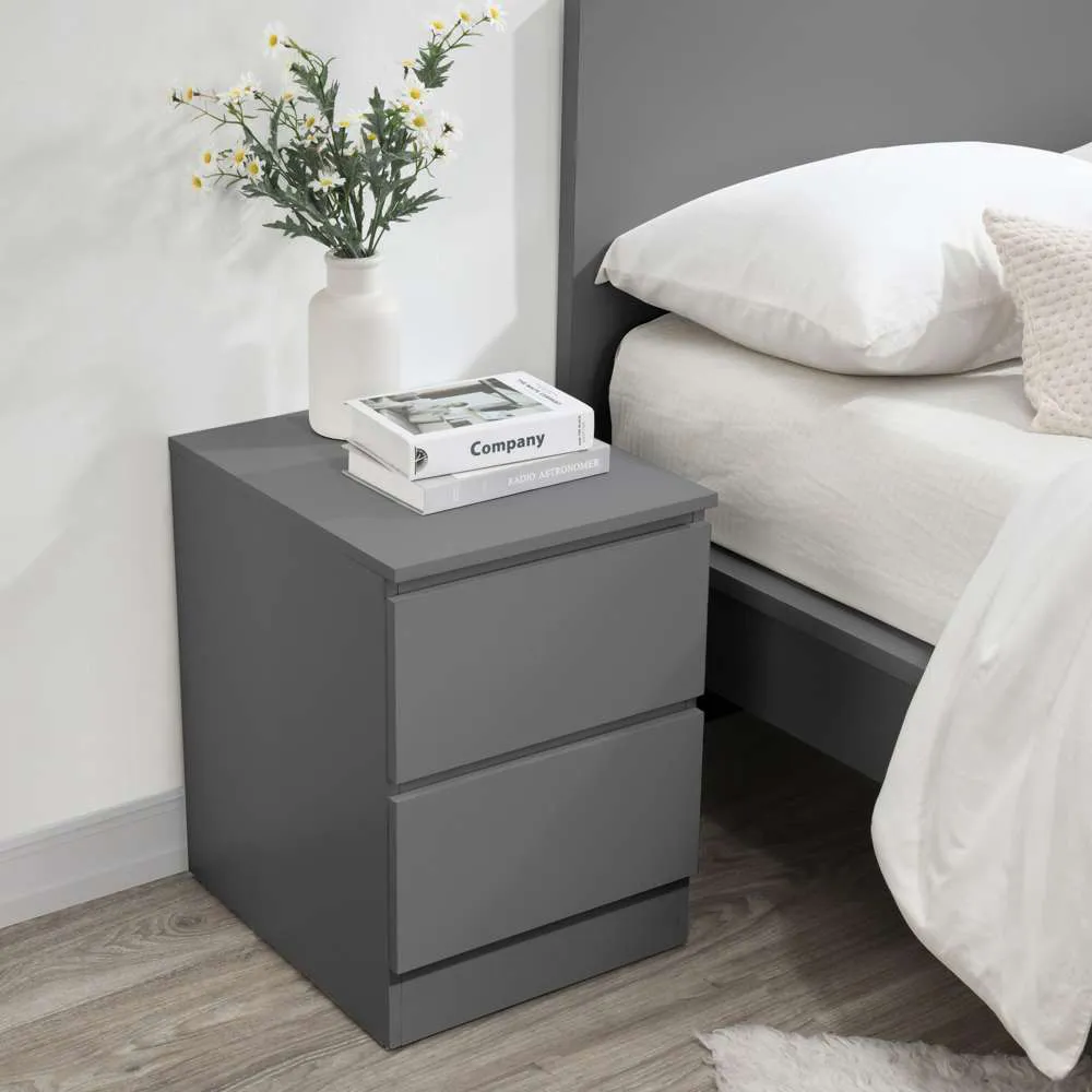 Oslo 2 Drawer Bedside Table - Grey