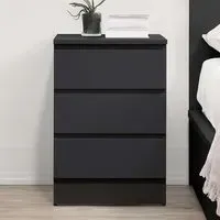 Oslo 3 Drawer Bedside Table - Black