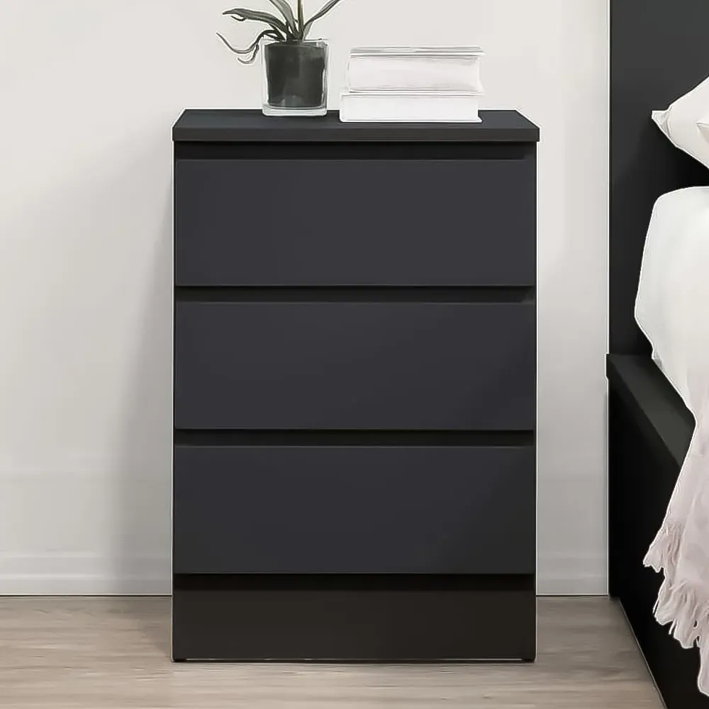 Oslo 3 Drawer Bedside Table - Black