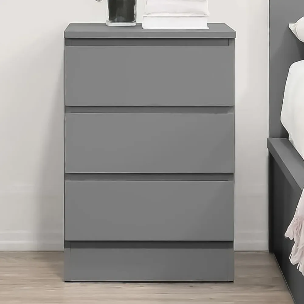 Oslo 3 Drawer Bedside Table - Grey
