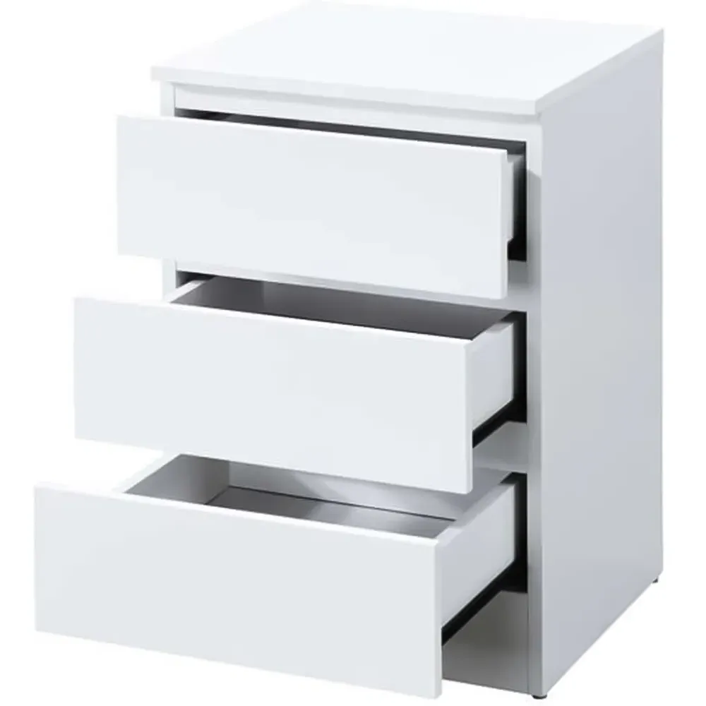 Oslo 3 Drawer Bedside Table - White