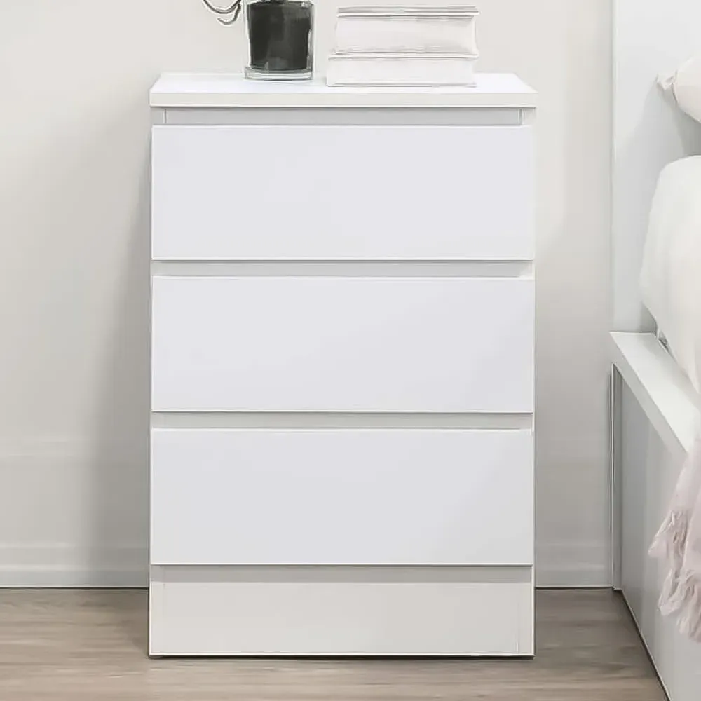 Oslo 3 Drawer Bedside Table - White