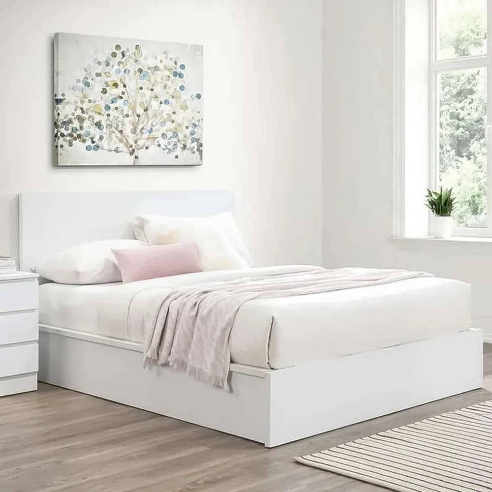 Oslo King Size Ottoman Bed with Storage - White