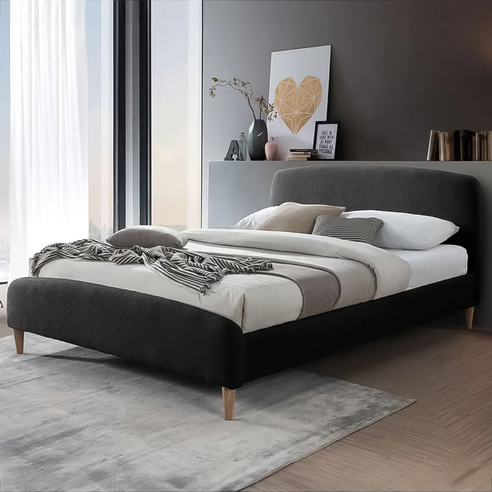 Otley Double Bed Frame - Black, Teddy Bear Fabric