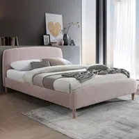 Otley Double Bed Frame - Pink, Teddy Bear Fabric