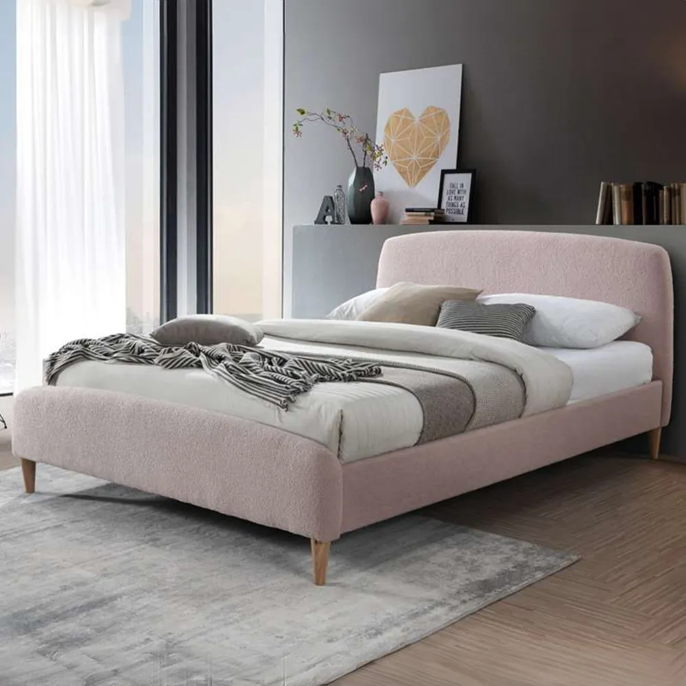 Otley Double Bed Frame - Pink, Teddy Bear Fabric image