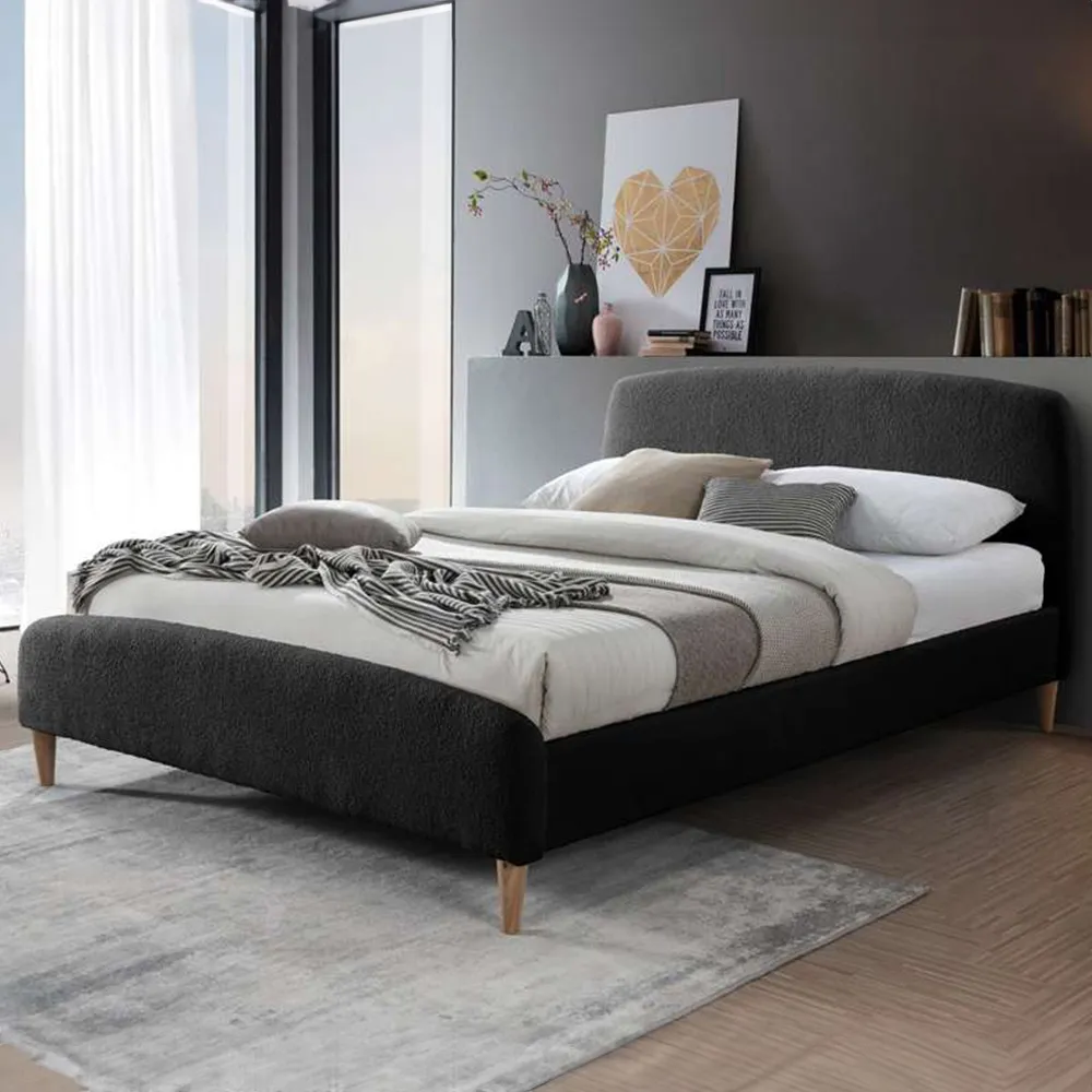 Otley King Size Bed Frame - Black, Teddy Bear Fabric