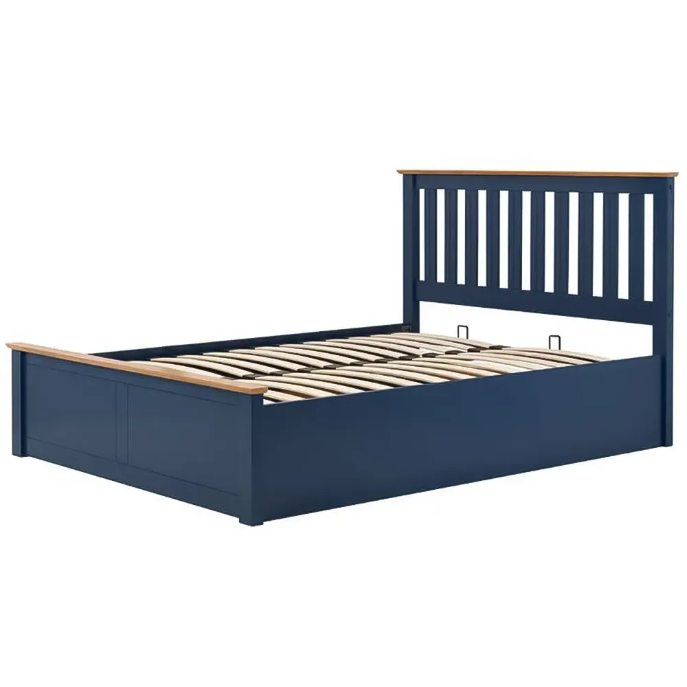 Phoenix Double Ottoman Bed with Storage - Blue, Rubberwood