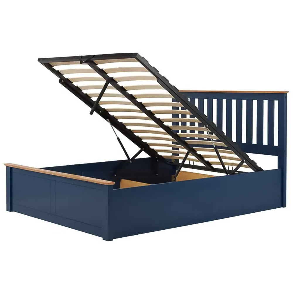 Phoenix Double Ottoman Bed with Storage - Blue, Rubberwood