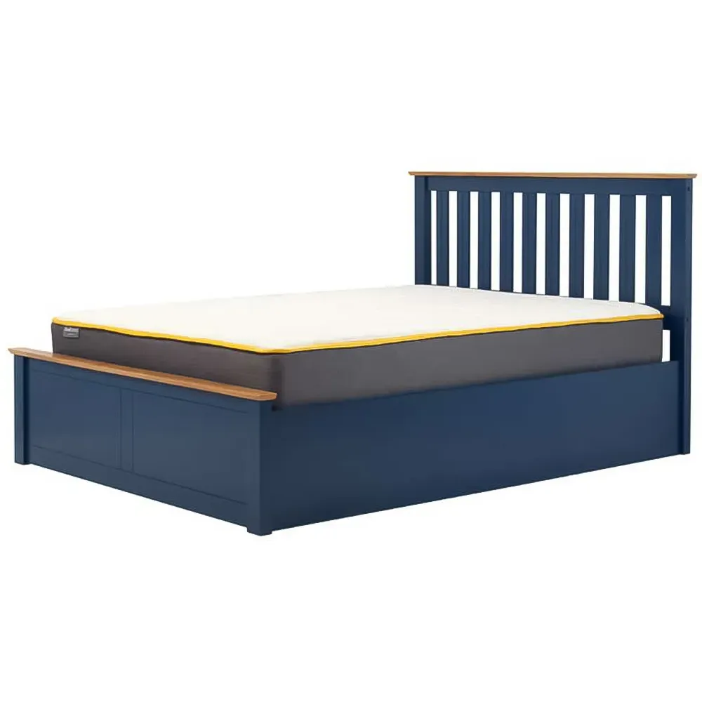 Phoenix Double Ottoman Bed with Storage - Blue, Rubberwood