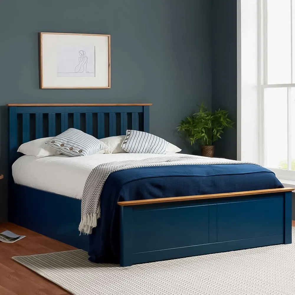 Phoenix Double Ottoman Bed with Storage - Blue, Rubberwood image