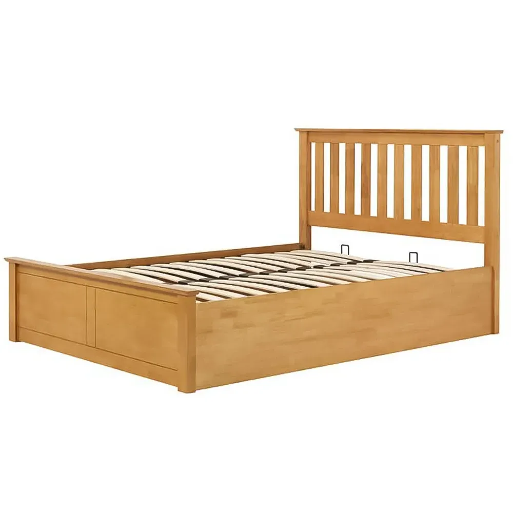 Phoenix Double Ottoman Bed with Storage - Brown, Rubberwood