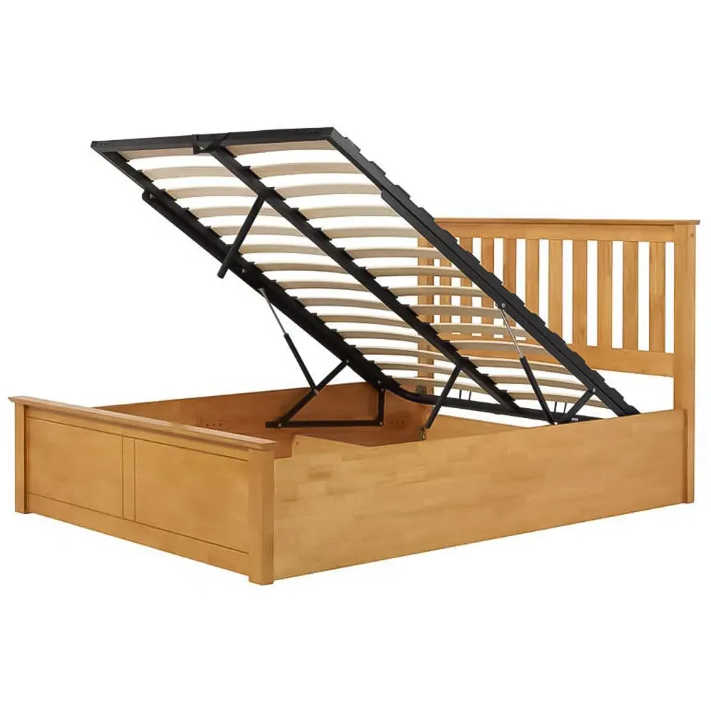 Phoenix Double Ottoman Bed with Storage - Brown, Rubberwood