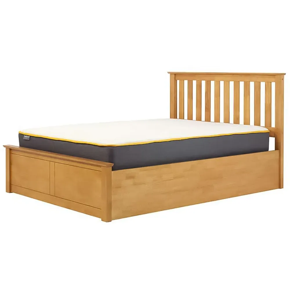 Phoenix Double Ottoman Bed with Storage - Brown, Rubberwood