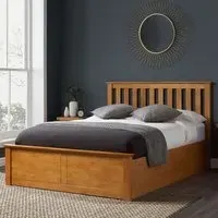 Phoenix Double Ottoman Bed with Storage - Brown, Rubberwood