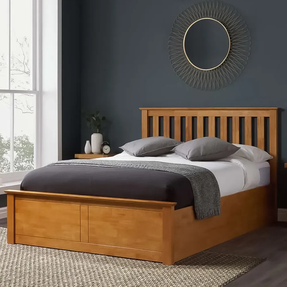 Phoenix Double Ottoman Bed with Storage - Brown, Rubberwood