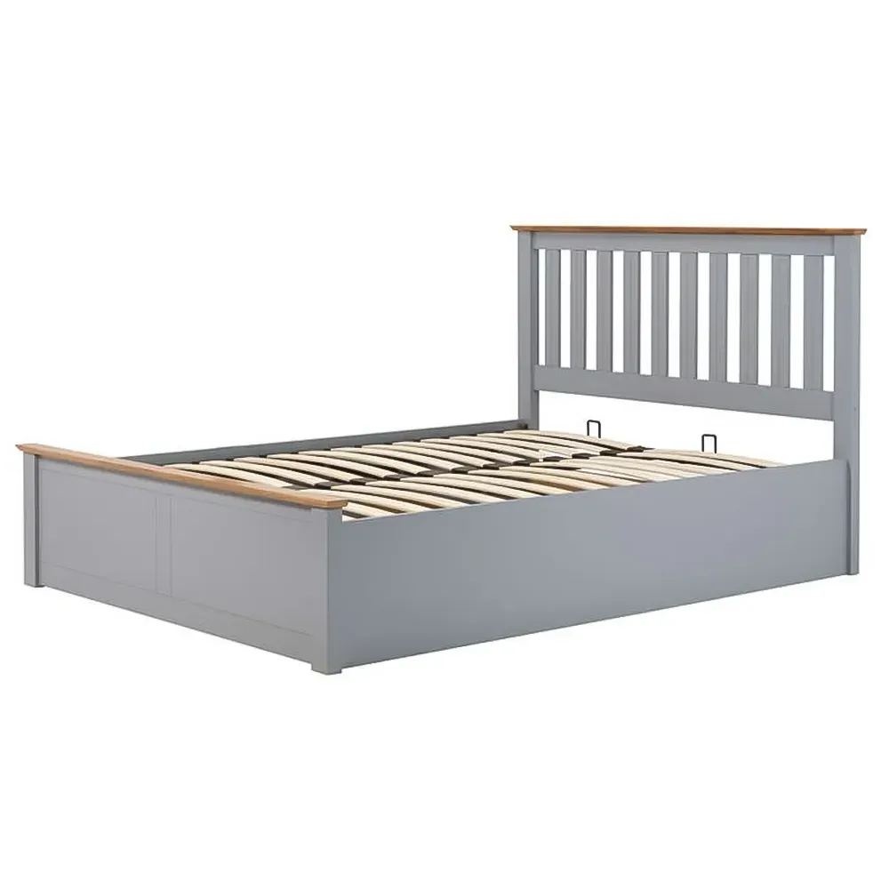 Phoenix Double Ottoman Bed with Storage - Grey, Rubberwood