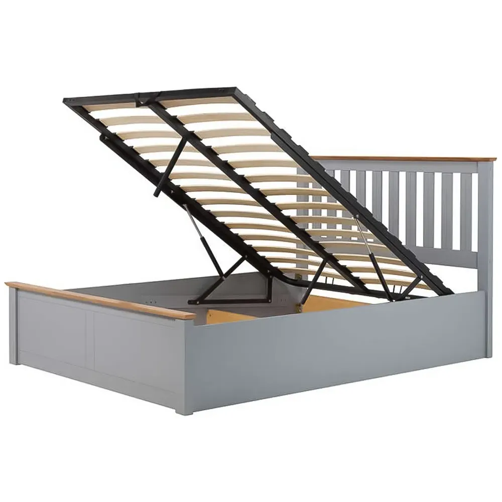 Phoenix Double Ottoman Bed with Storage - Grey, Rubberwood