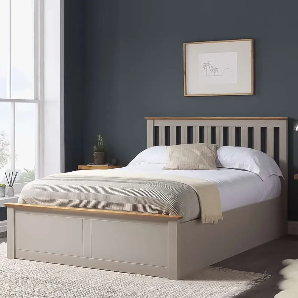 Phoenix Double Ottoman Bed with Storage - Grey, Rubberwood