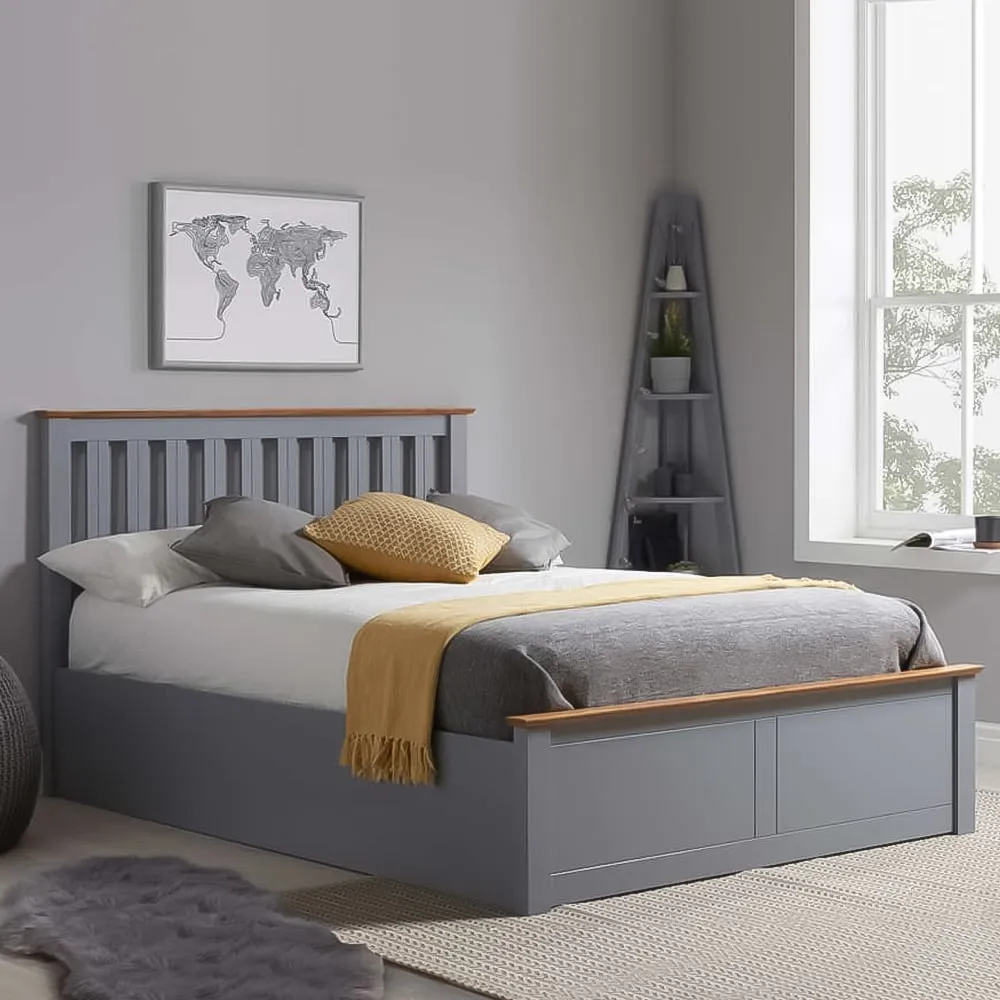 Phoenix Double Ottoman Bed with Storage - Grey, Rubberwood image