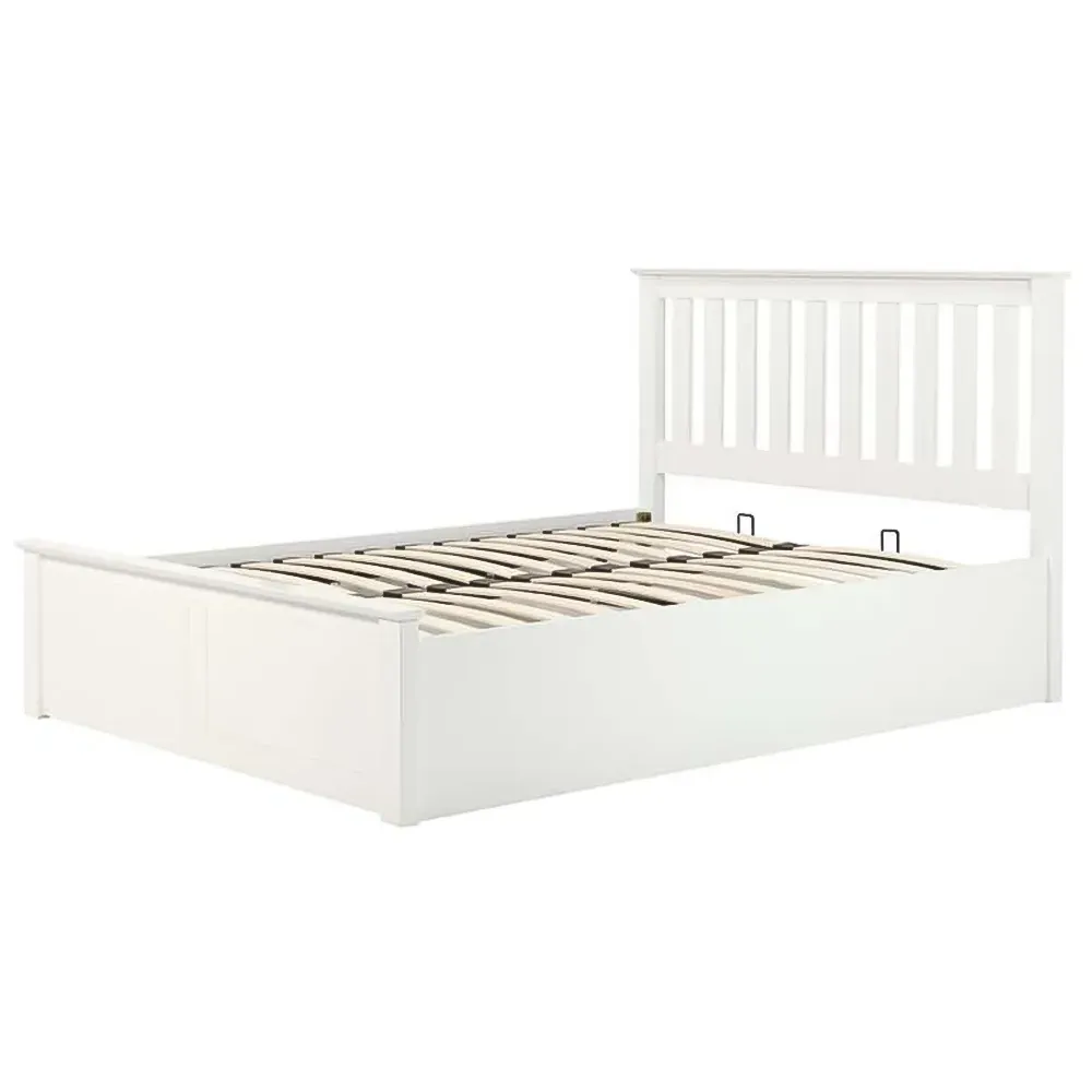 Phoenix Double Ottoman Bed with Storage - White, Rubberwood