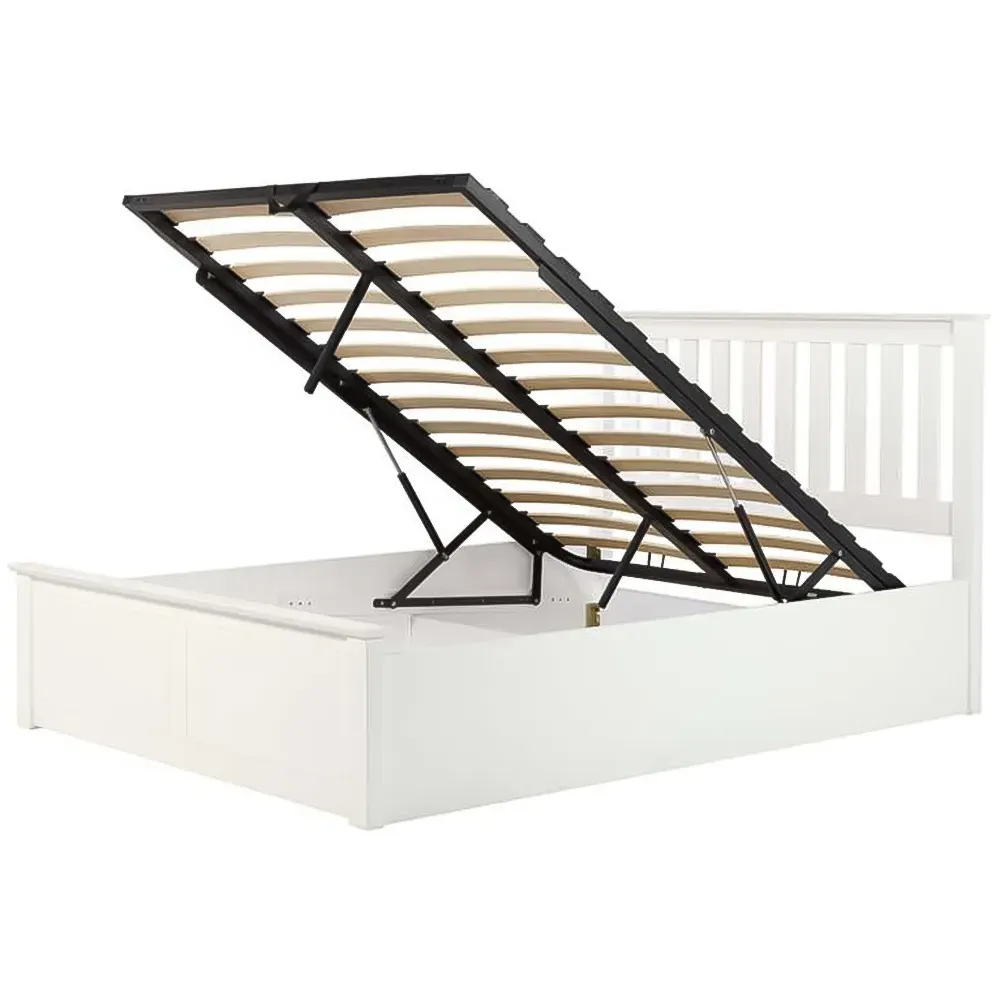Phoenix Double Ottoman Bed with Storage - White, Rubberwood