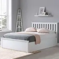 Phoenix Double Ottoman Bed with Storage - White, Rubberwood