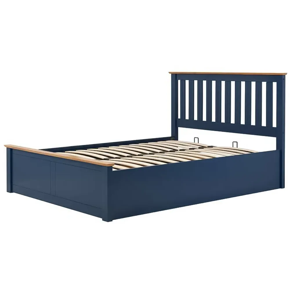 Phoenix King Size Ottoman Bed with Storage - Blue, Rubberwood