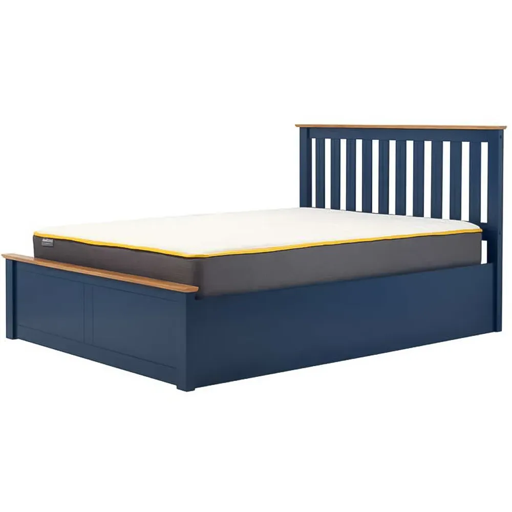 Phoenix King Size Ottoman Bed with Storage - Blue, Rubberwood